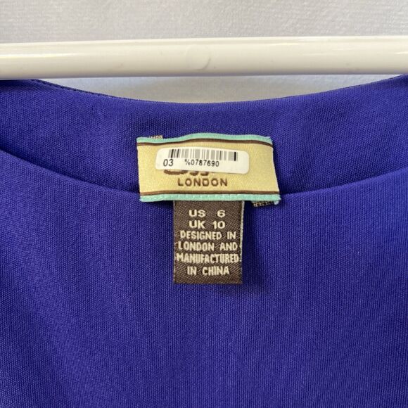 Issa London Purple 100% Silk Sheath Midi Dress Sz 6 3/4 Sleeve Cocktail Wedding - Picture 6 of 16
